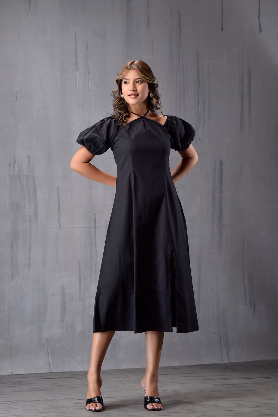Neck Tieup Side Slit Dress