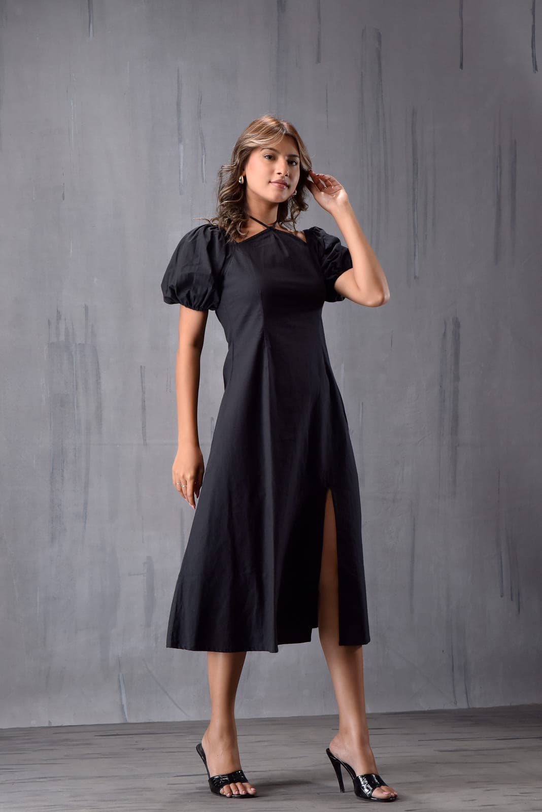 Neck Tieup Side Slit Dress