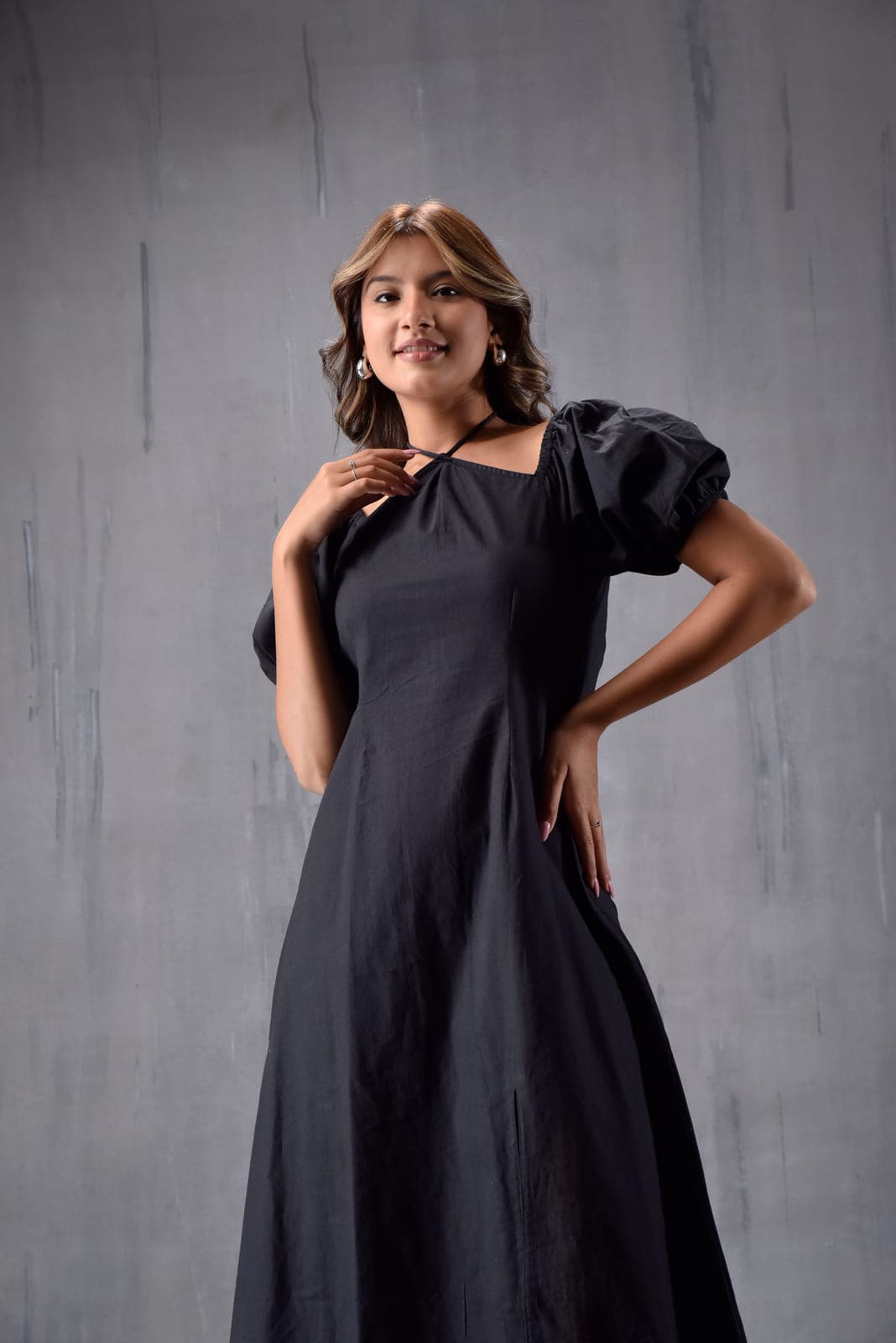 Neck Tieup Side Slit Dress