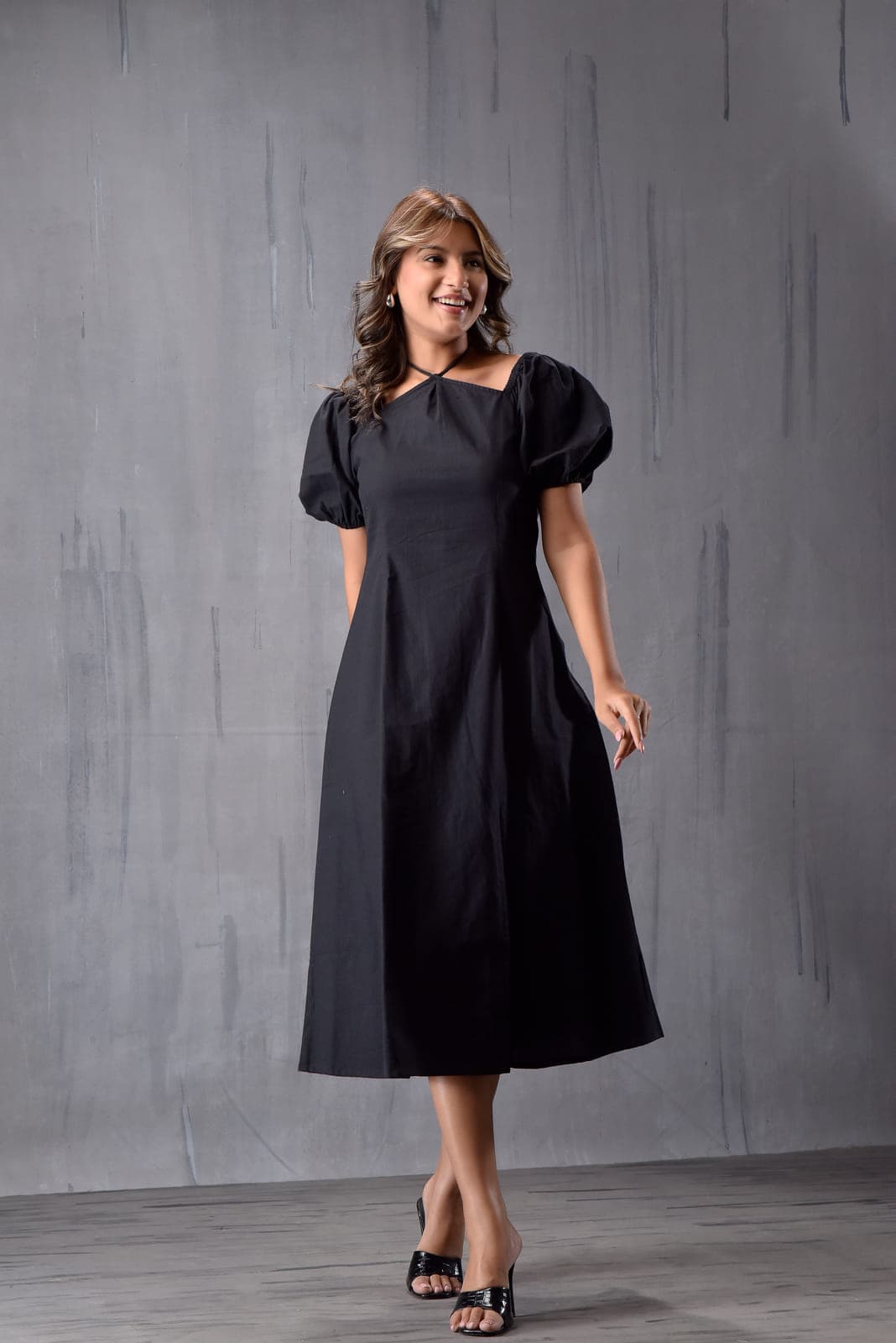 Neck Tieup Side Slit Dress