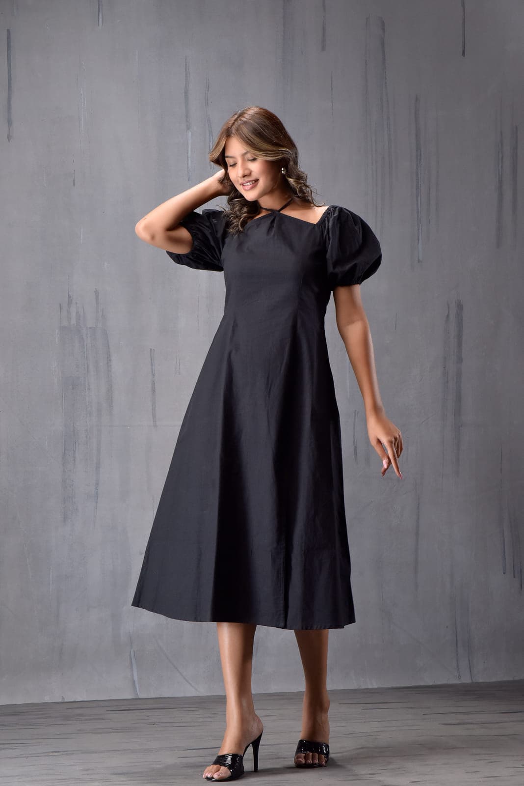 Neck Tieup Side Slit Dress