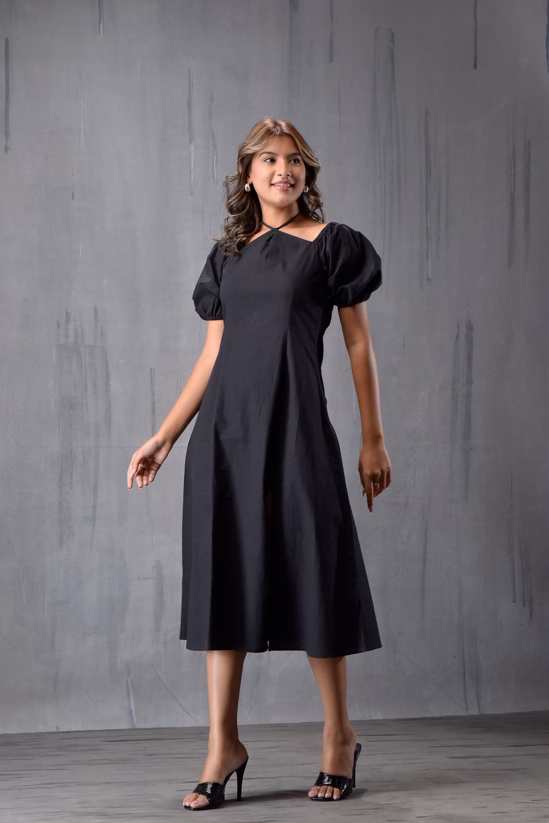 Neck Tieup Side Slit Dress