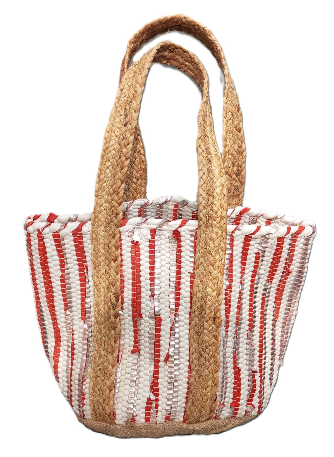 Red Silver Cotton Beach Bag