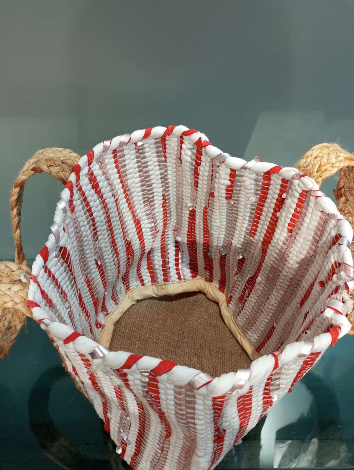 Red Silver Cotton Beach Bag