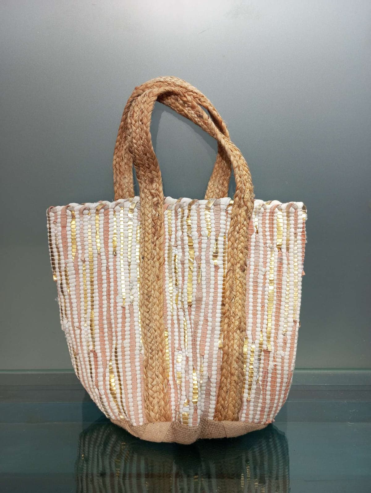 Peach Gold Cotton Beach Bag