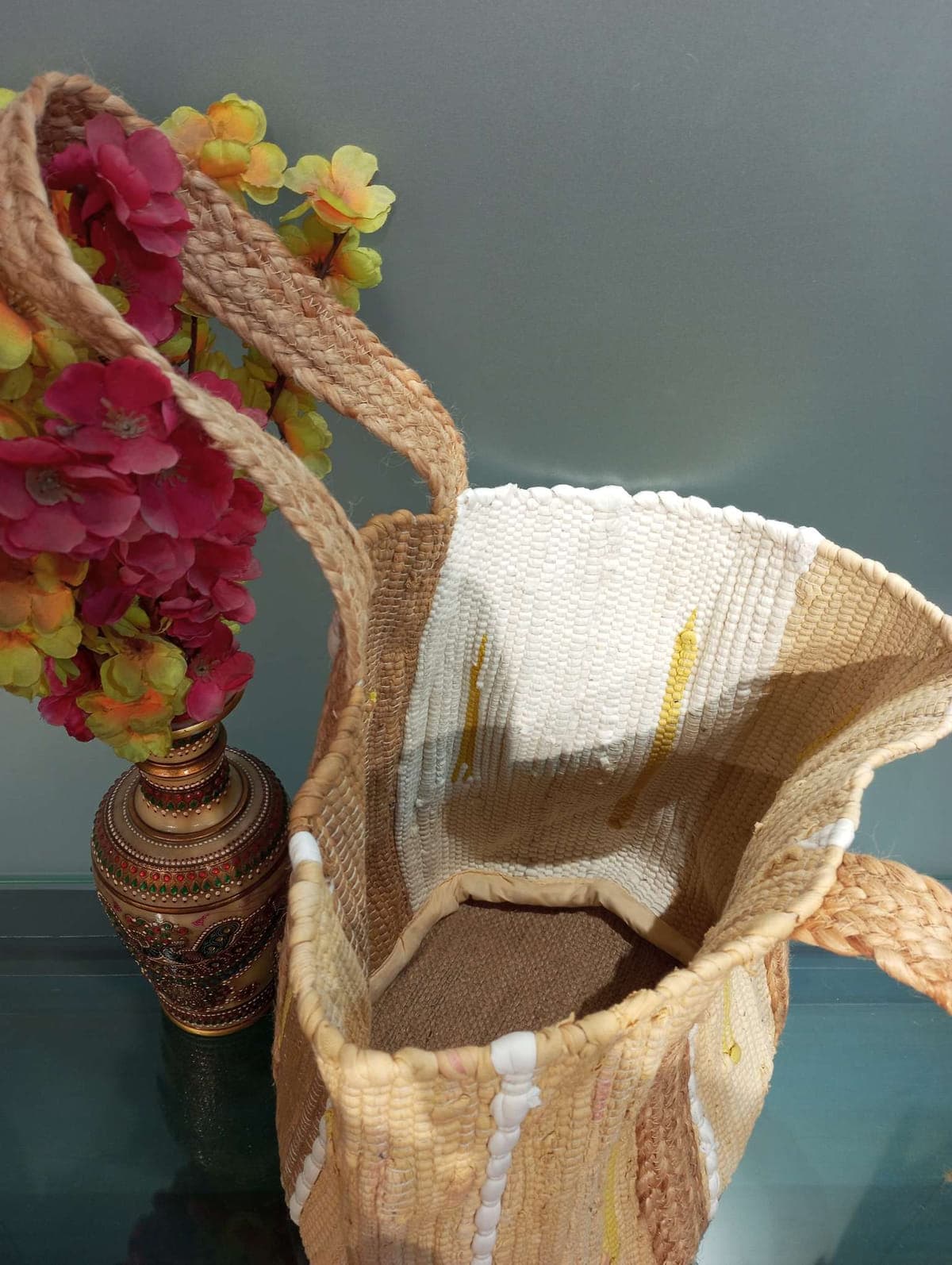 Multi Yellow Cotton Beach Bag