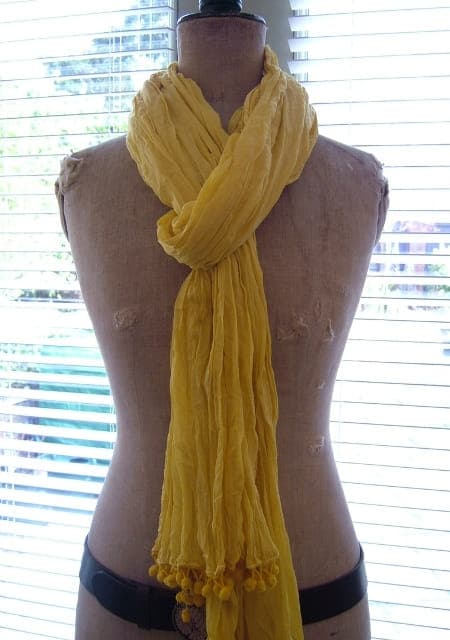 Solid Dyed With Pom Pom Trim Linen Scarf 2 Sizes and several colors