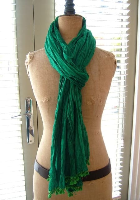 Solid Dyed With Pom Pom Trim Linen Scarf 2 Sizes and several colors