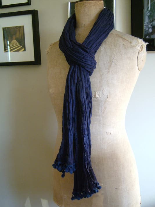 Solid Dyed With Pom Pom Trim Linen Scarf 2 Sizes and several colors
