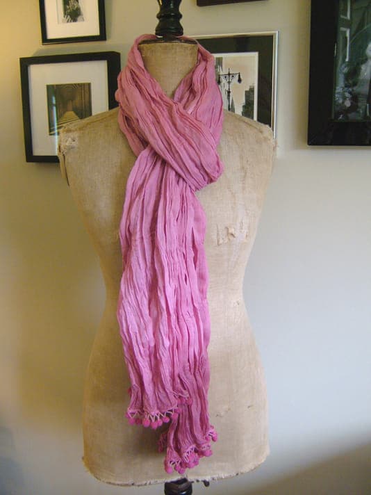 Solid Dyed With Pom Pom Trim Linen Scarf 2 Sizes and several colors