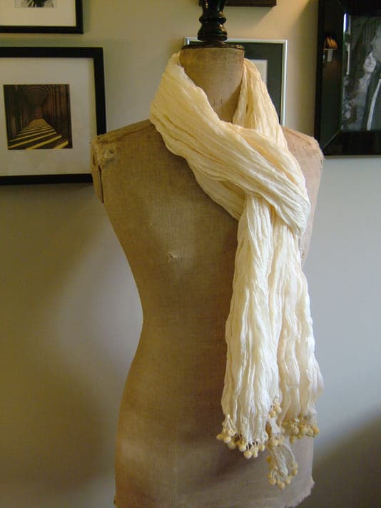 Solid Dyed With Pom Pom Trim Linen Scarf 2 Sizes and several colors
