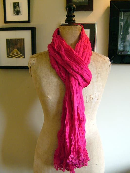 Solid Dyed With Pom Pom Trim Linen Scarf 2 Sizes and several colors