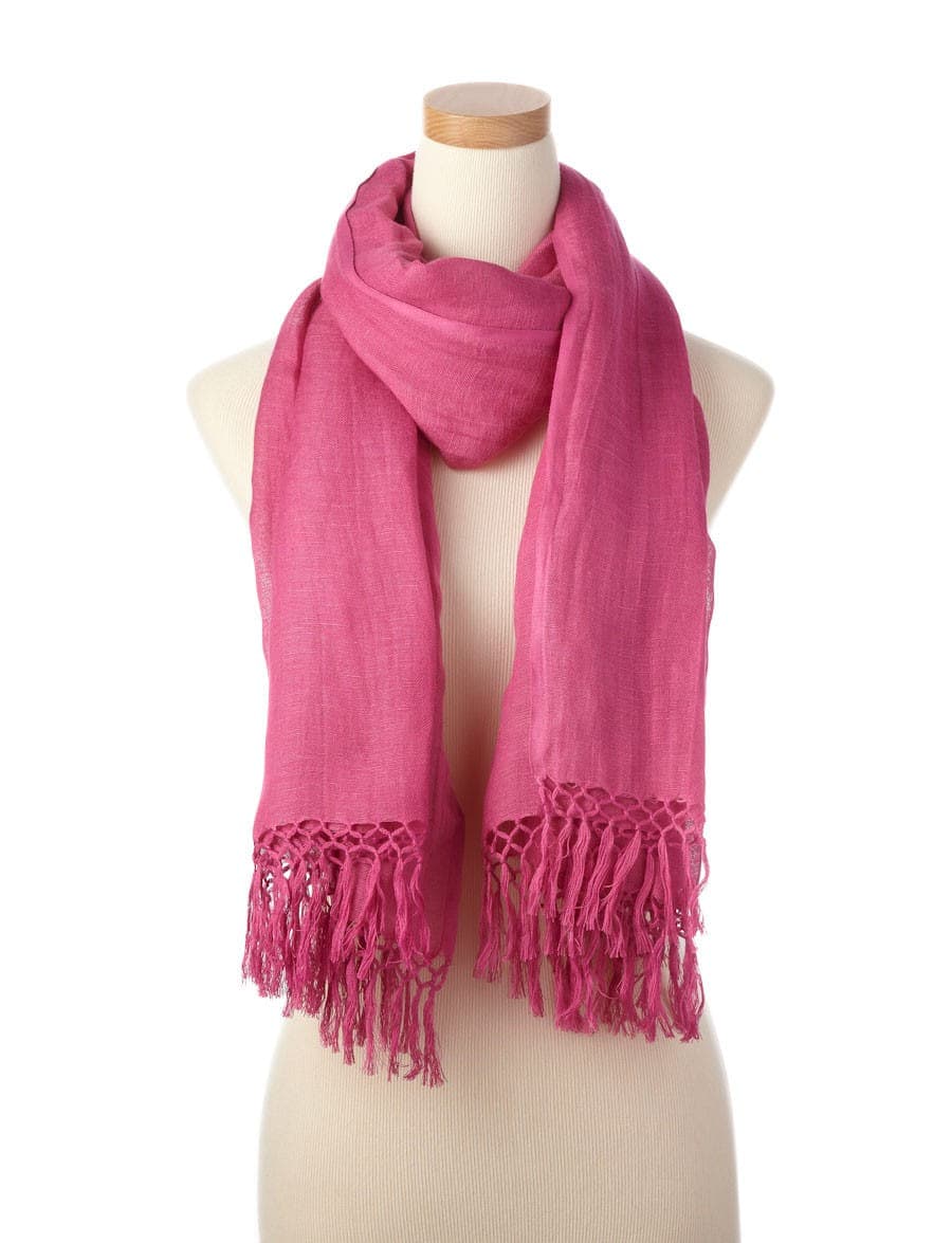 FRINGES FINISH LINEN SCARF 2 SIZES AND SEVERAL COLORS