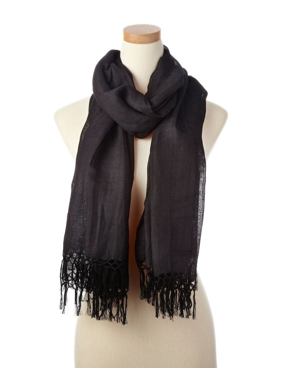 FRINGES FINISH LINEN SCARF 2 SIZES AND SEVERAL COLORS