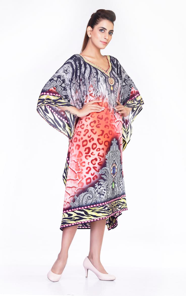 V NECK MULTI COLOR KNEE LENGTH CAFTAN