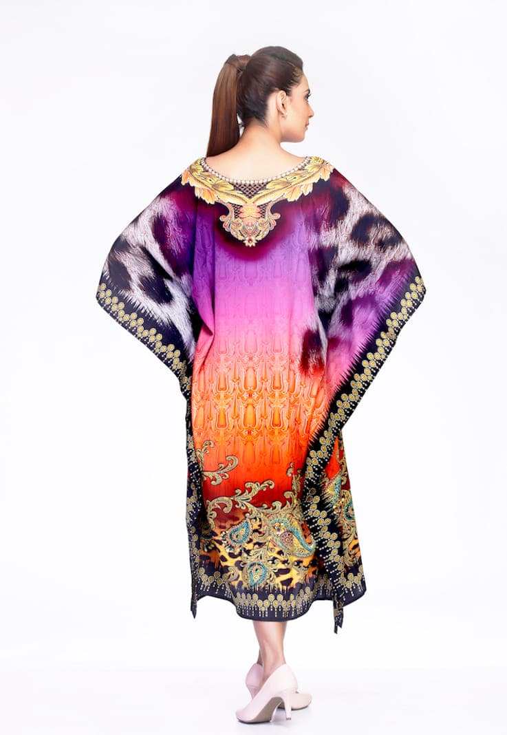 V NECK MULTI COLOR PRINTED CAFTAN