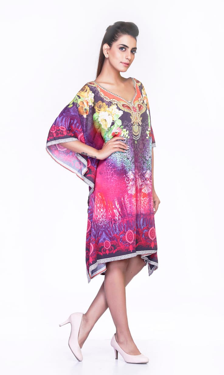 SHORT LENGTH MULTI COLOR PRINTED CAFTAN