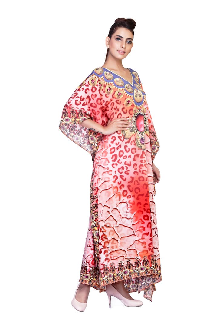 RED COLOR ANIMAL PRINT CAFTAN