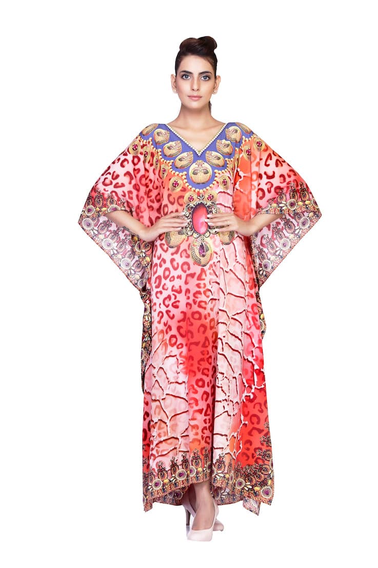 RED COLOR ANIMAL PRINT CAFTAN