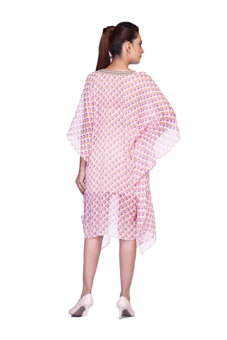 V NECK PRINTED  CHIFFON FABRIC CAFTAN