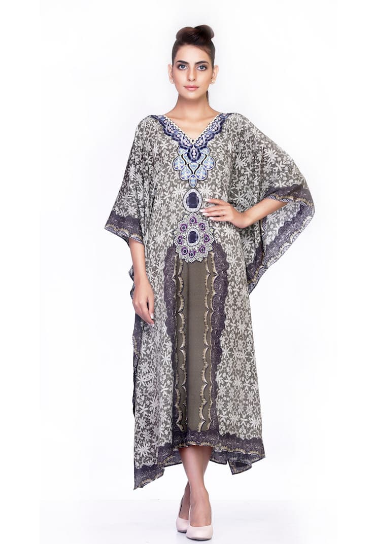 BROWN COLOR PRINTED LONG CAFTAN