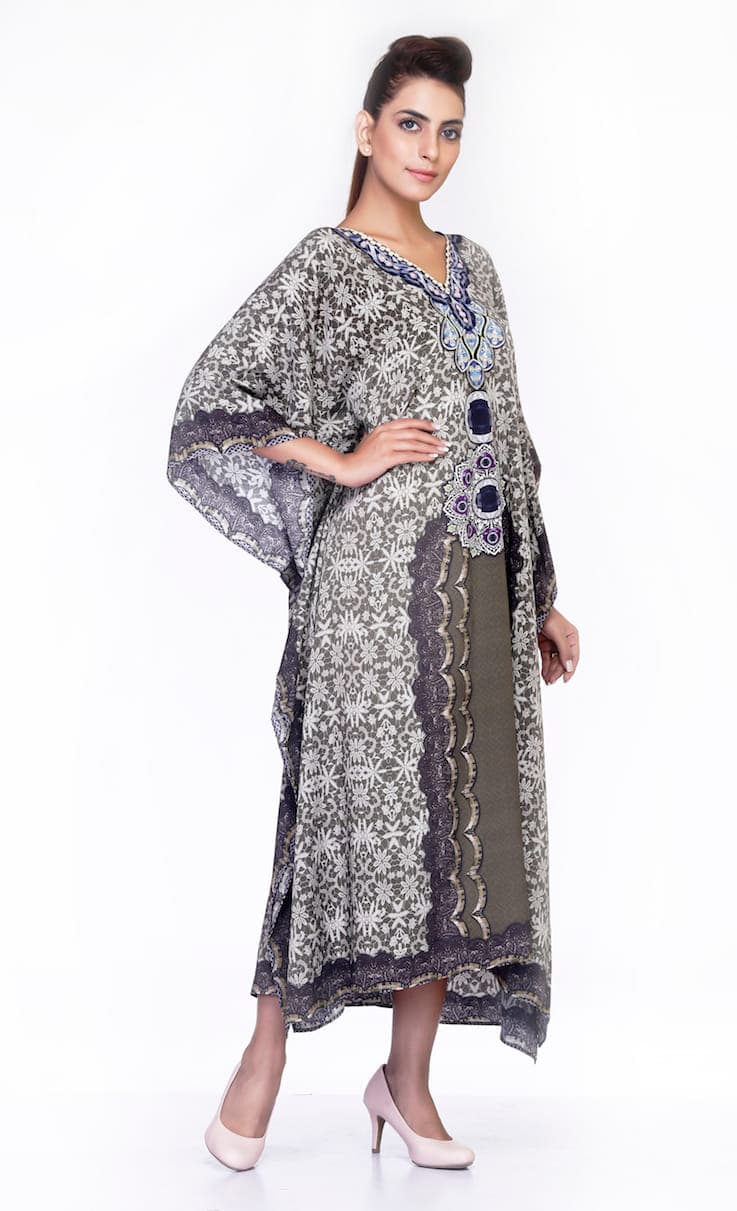 BROWN COLOR PRINTED LONG CAFTAN