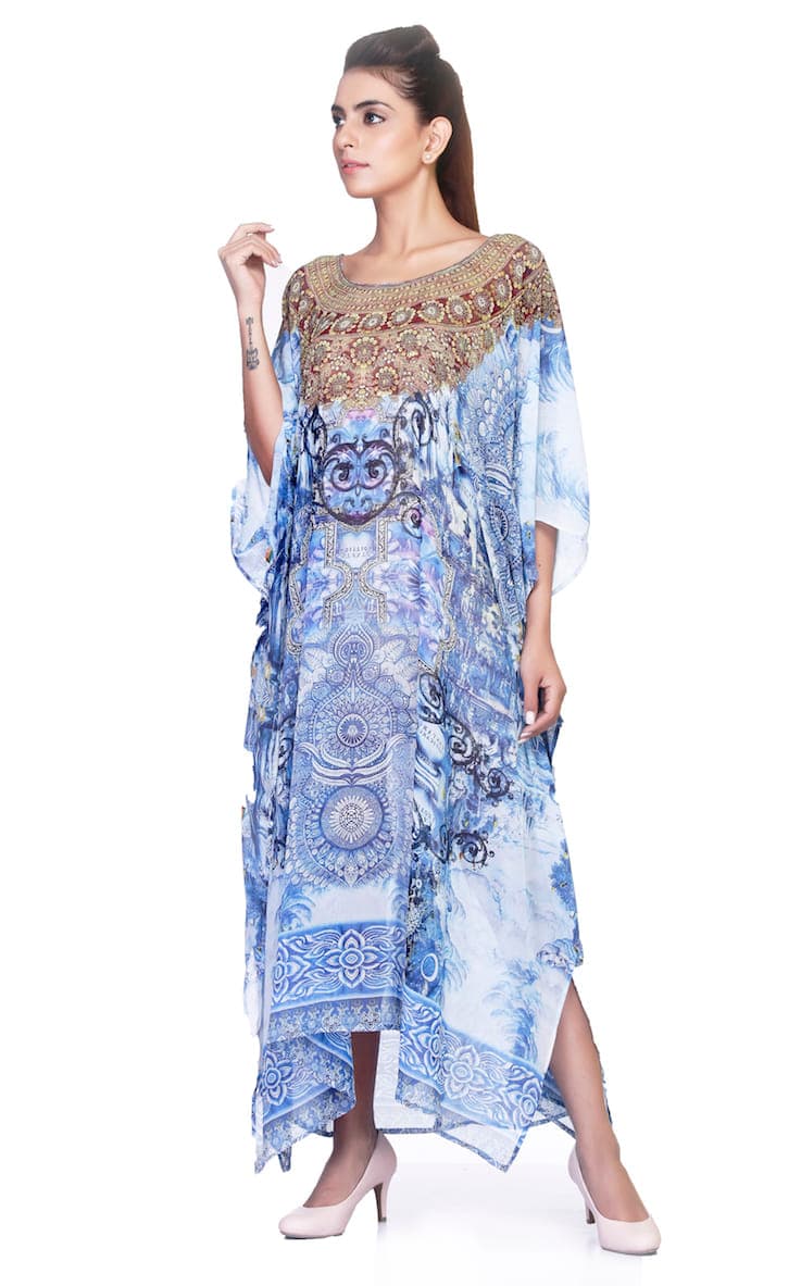 GRAY COLOR ROUND NECK LONG CAFTAN