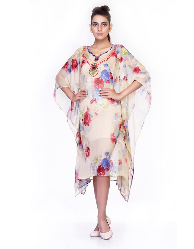 FLORAL PRINTED CHIFFON FABRIC CAFTAN