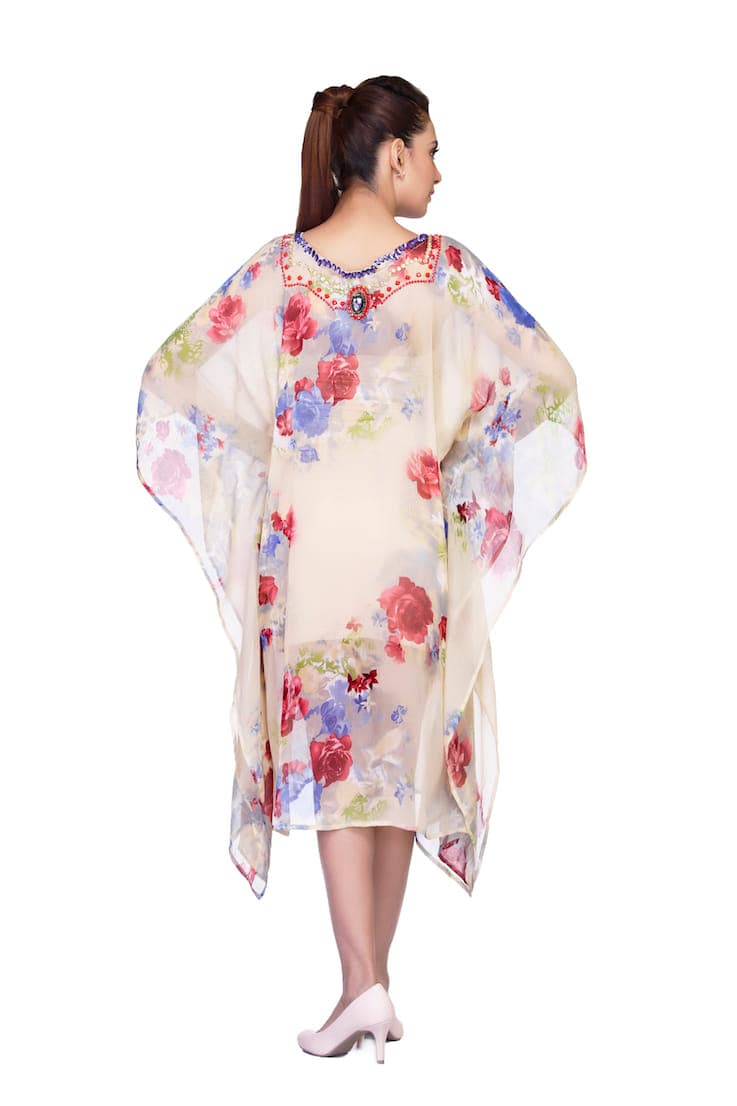 FLORAL PRINTED CHIFFON FABRIC CAFTAN