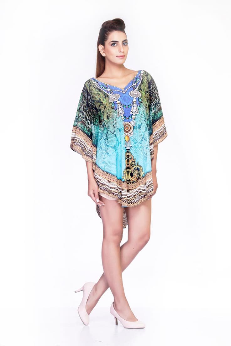 TURQUOISE COLOR SHORT LENGTH CAFTAN