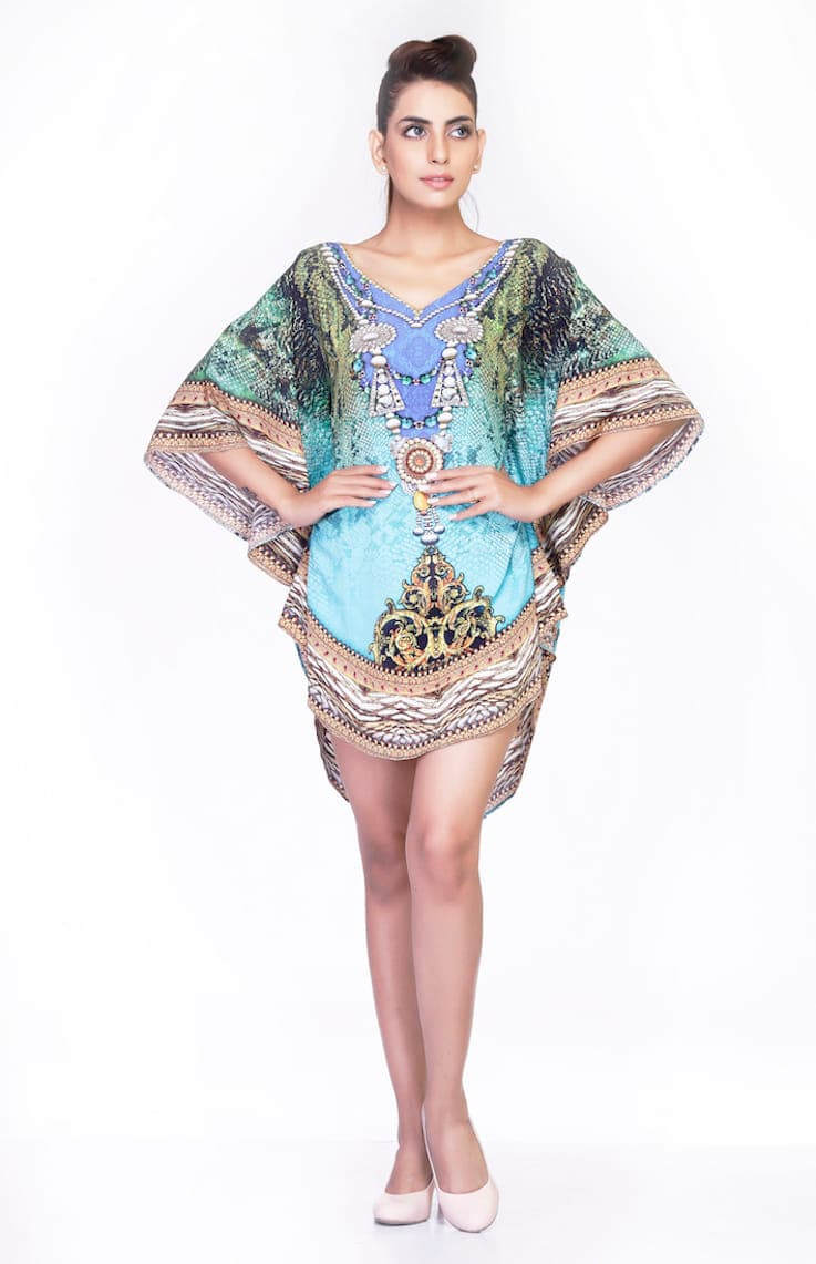 TURQUOISE COLOR SHORT LENGTH CAFTAN