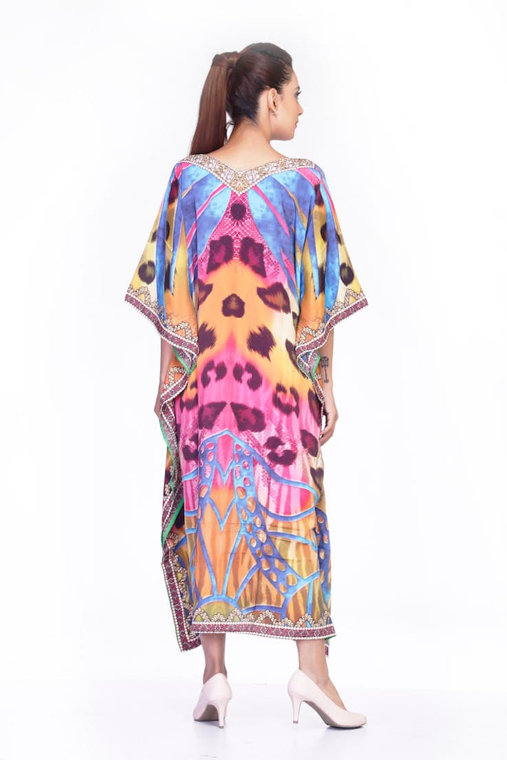 FRENCH CREPE V NECK PRINTED CAFTAN