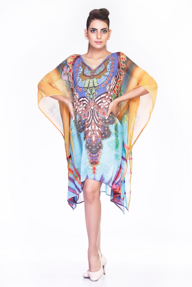 GEORGETTE MULTI COLOR KNEE LENGTH CAFTAN