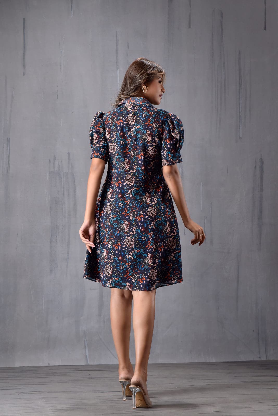 Collar With Puff Sleeve Dress
