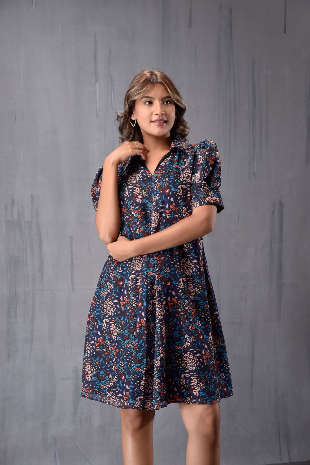 Collar With Puff Sleeve Dress