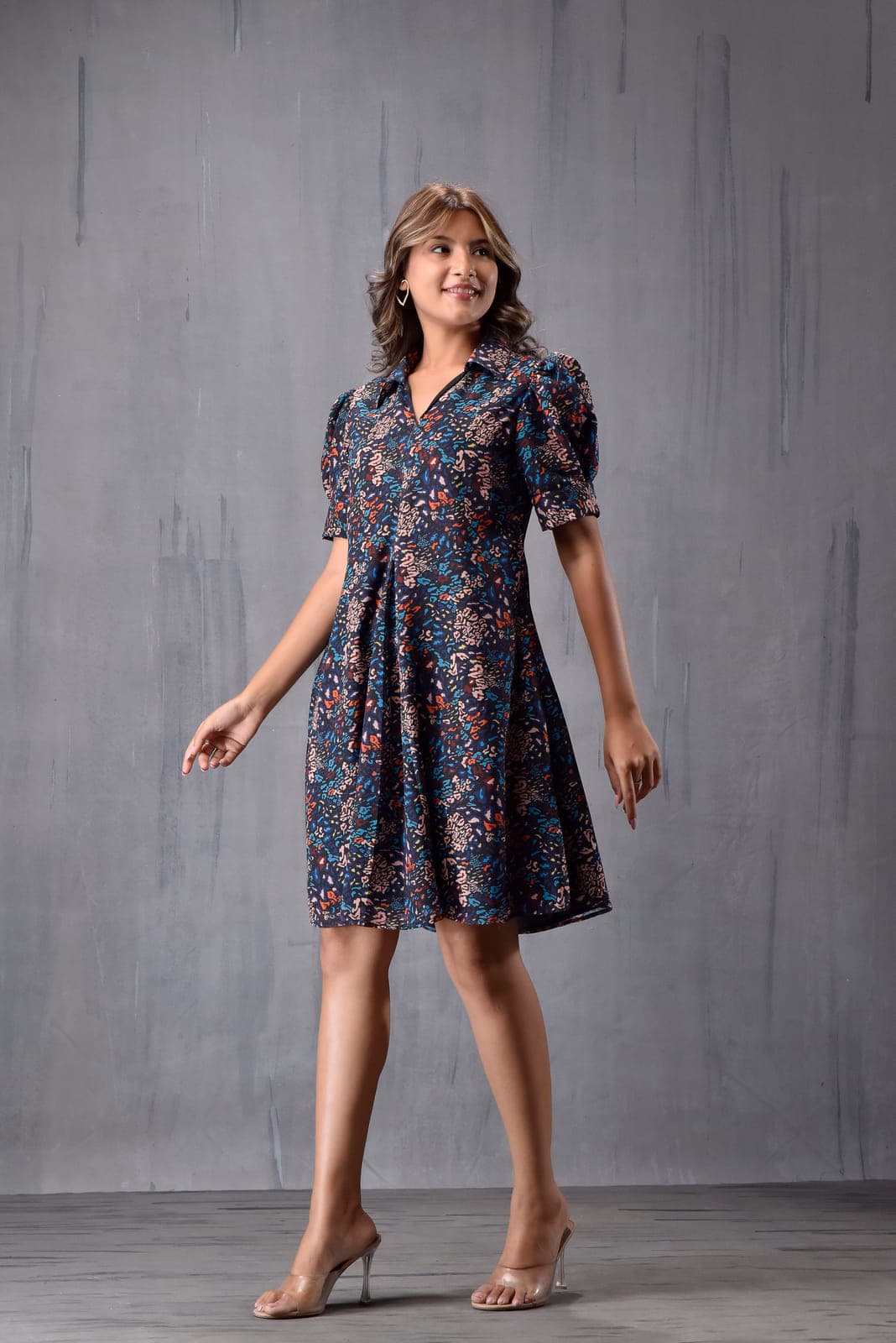 Collar With Puff Sleeve Dress