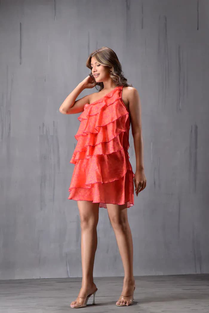 One Shoulder Tieup Ruffel Dress