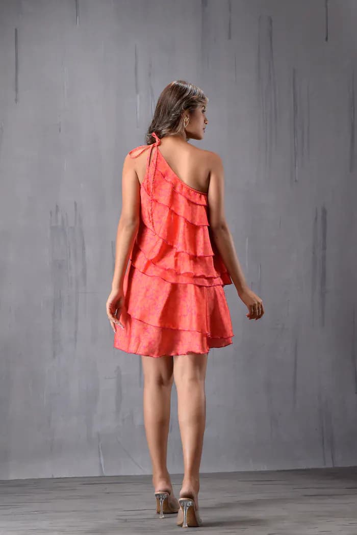 One Shoulder Tieup Ruffel Dress