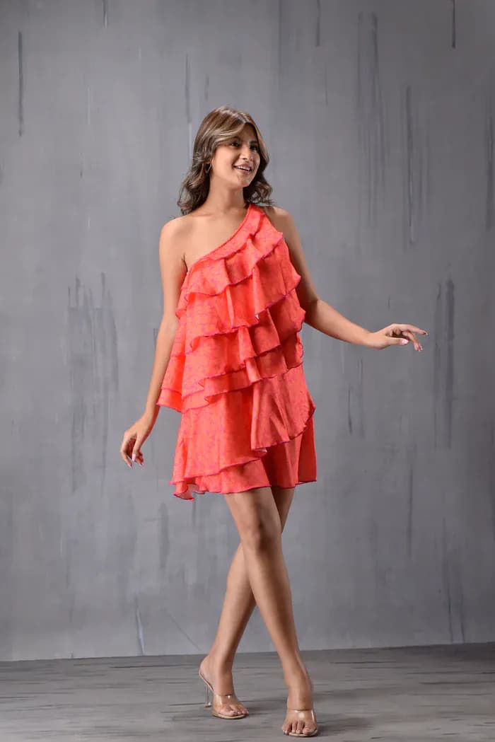 One Shoulder Tieup Ruffel Dress