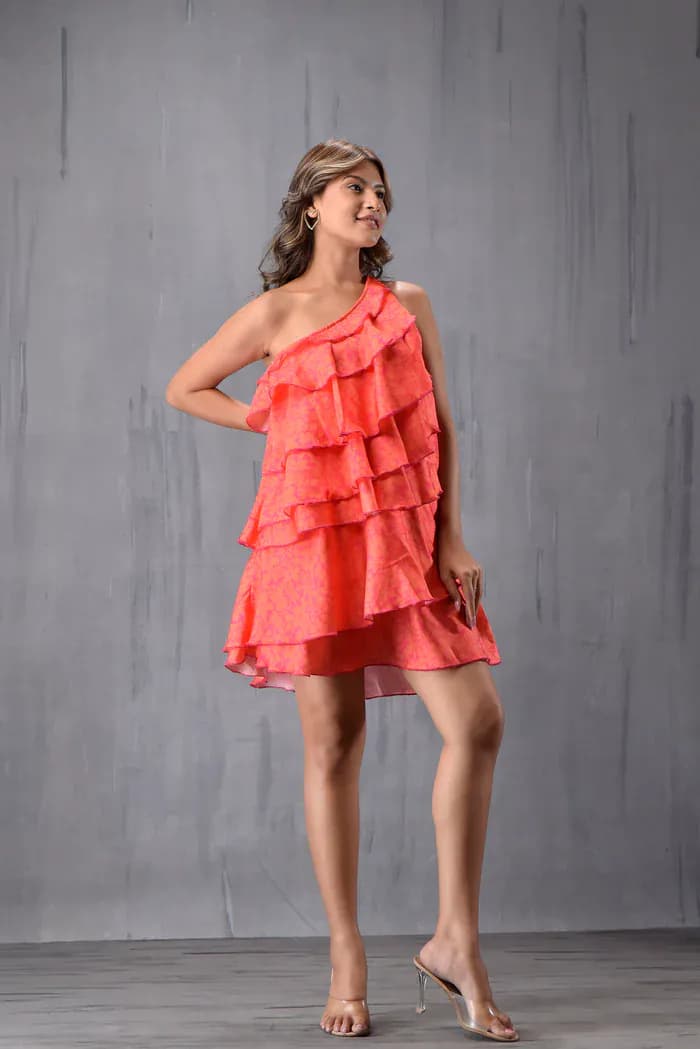 One Shoulder Tieup Ruffel Dress