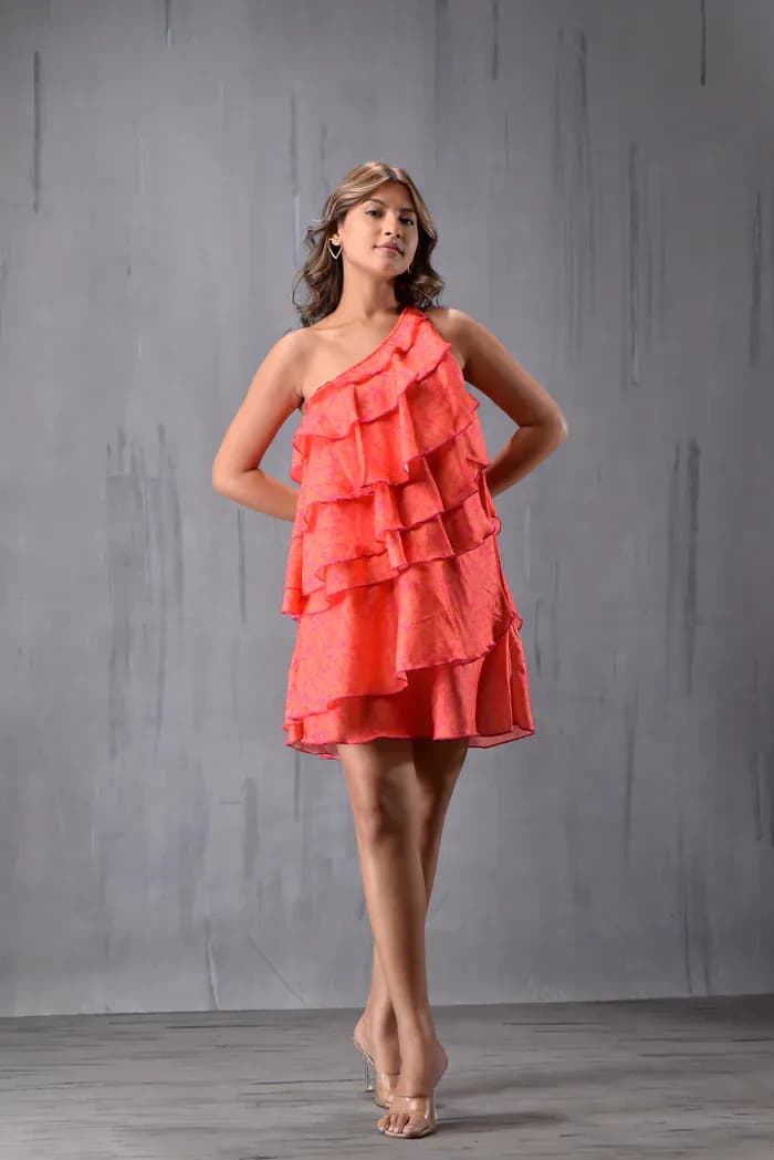 One Shoulder Tieup Ruffel Dress