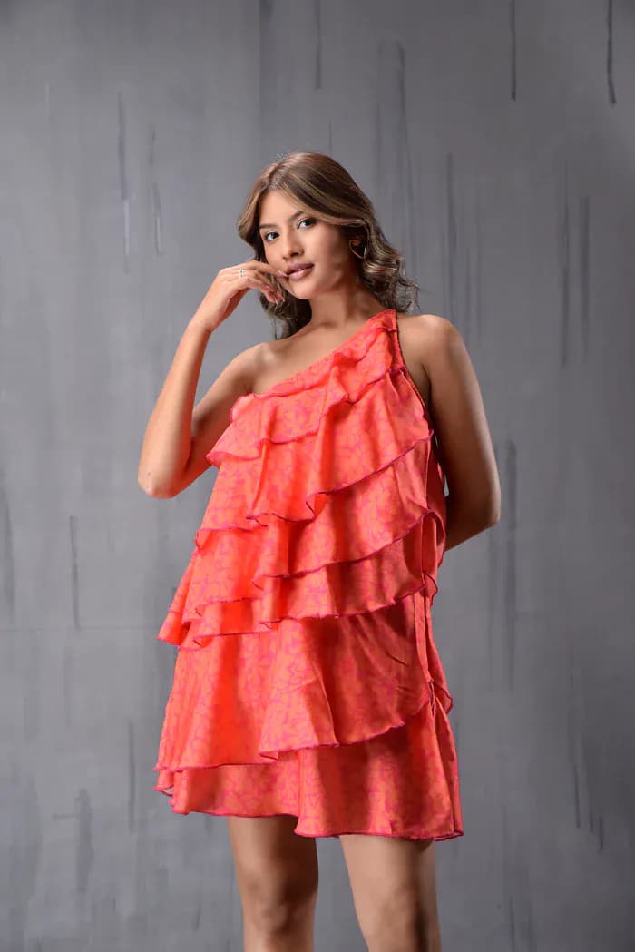 One Shoulder Tieup Ruffel Dress