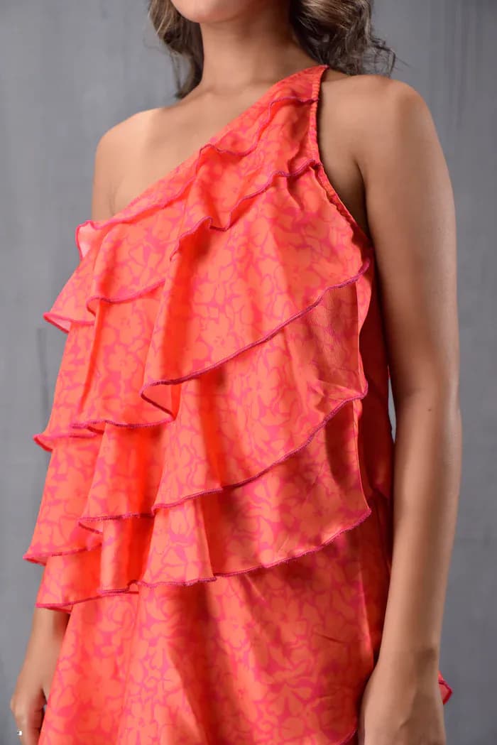 One Shoulder Tieup Ruffel Dress