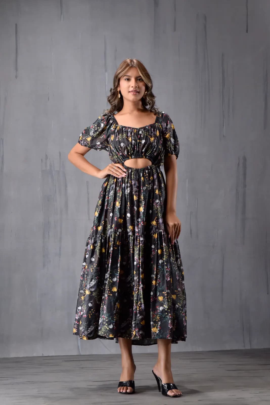 Front Waist Cut Out Flary Dress