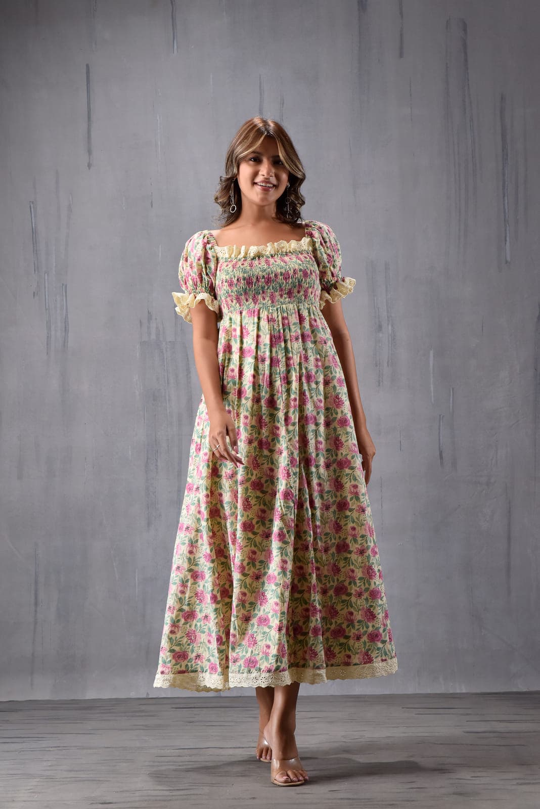 Romantic Printed Puff Sleeve Dress