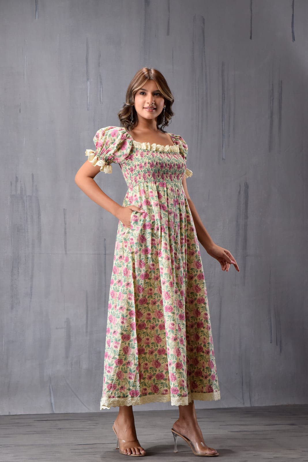 Romantic Printed Puff Sleeve Dress