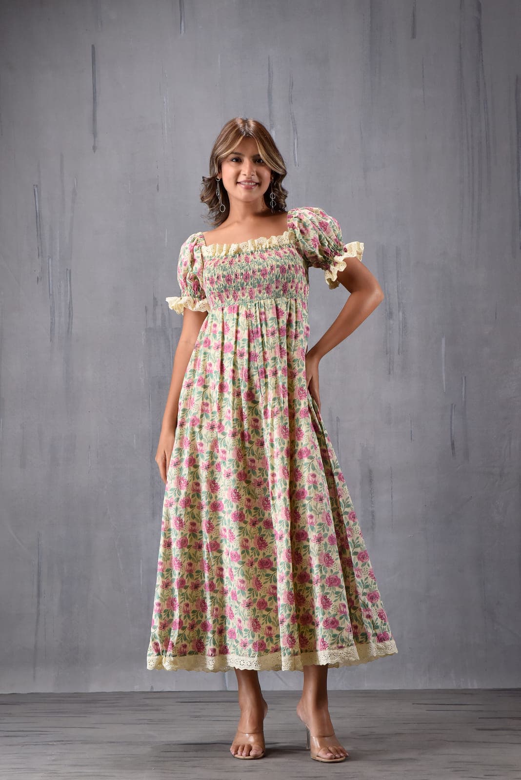 Romantic Printed Puff Sleeve Dress