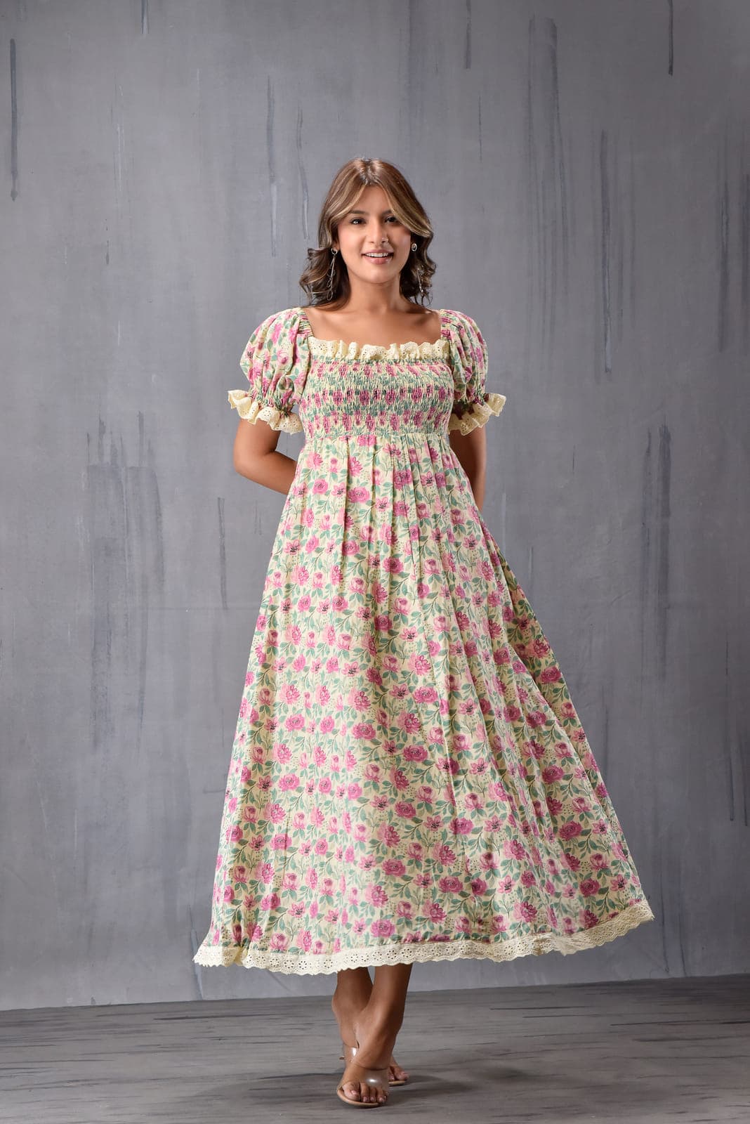 Romantic Printed Puff Sleeve Dress