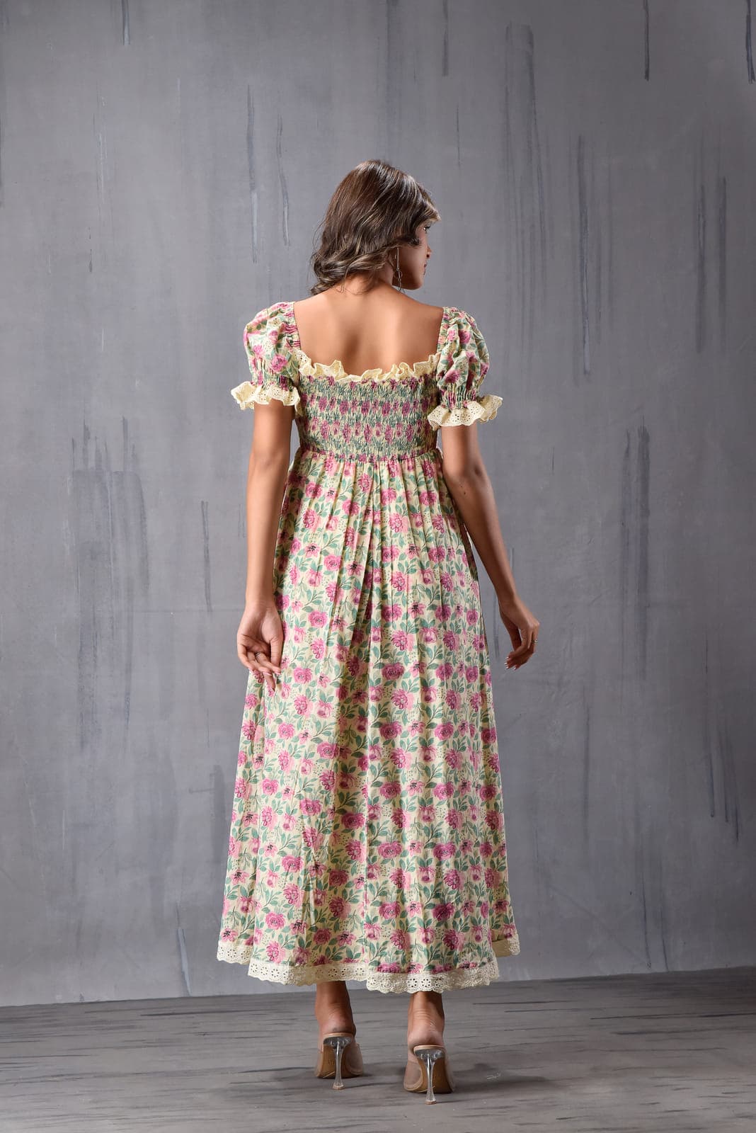 Romantic Printed Puff Sleeve Dress