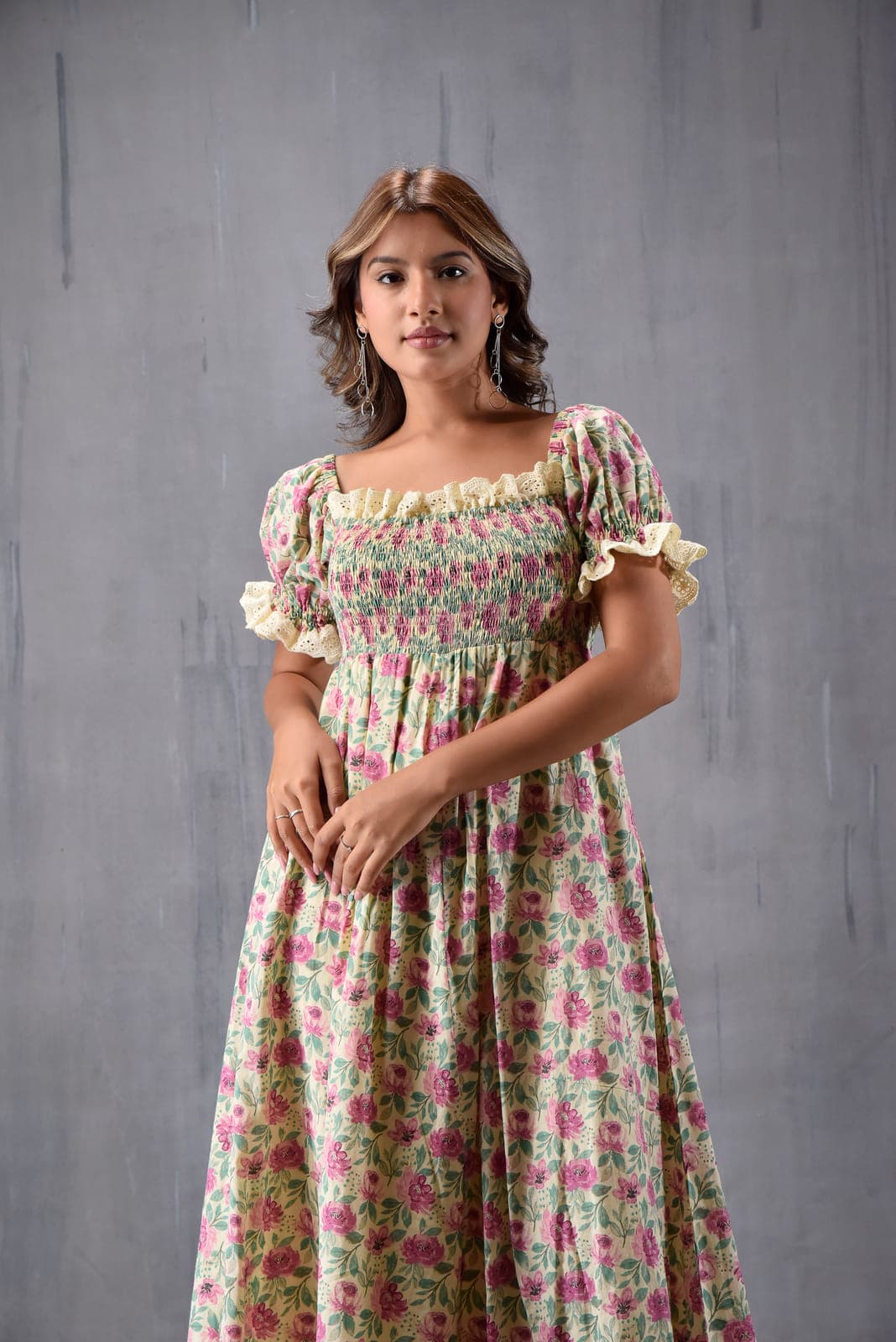 Romantic Printed Puff Sleeve Dress